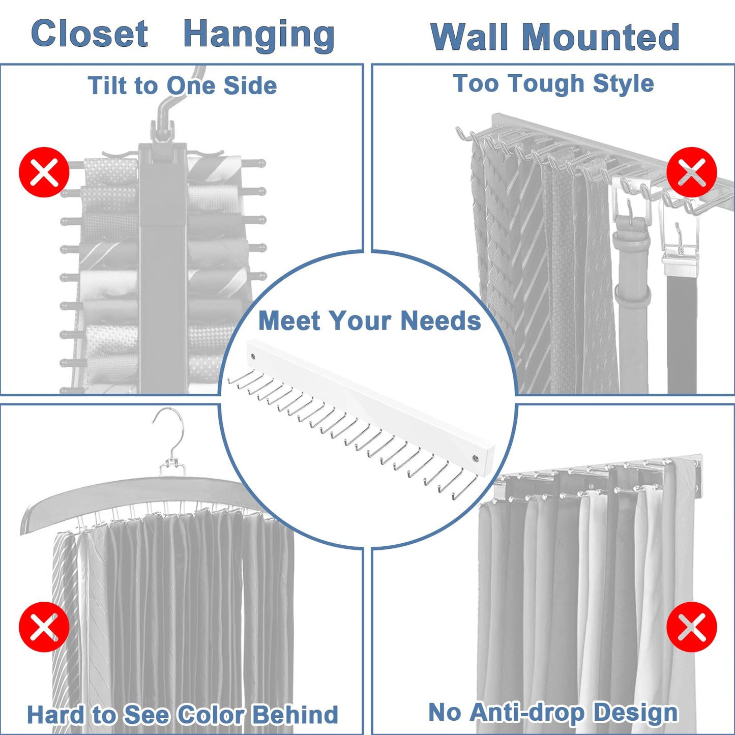 Tie Rack Wall Mounted, Belt Rack Tie Organizer for Men with 20 Storage Hooks, Non Slip 180 Degree Rotating Tie Holder Belt Hanger for Closet/Wall Mount