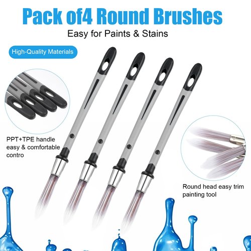 QFGasre 4 Pcs Trimming Paint Brushes for Wall Trimming Painting Tool 0.56 Inch Small Painting Brushes Round Paint Brush for Baseboards Furniture House Wall Corners Detail Trimming Edger Brush