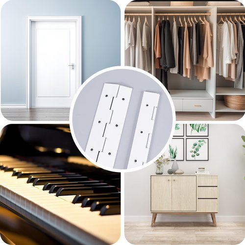 [2-Pack] 6-Inch White 304 Stainless Steel Piano Hinges,Heavy Duty 0.05-Inch Thick Continuous Hinges,2-Inch Open Width,Ideal for Modern Cabinet Doors, Display Cases & Furniture Hardware