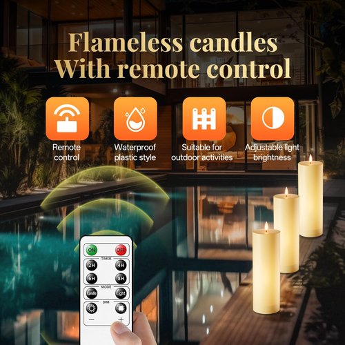 12" x 4" Large Flameless Candles with Remote & Timer, Waterproof Outdoor Battery Operated Candles LED Electric Flickering Flameless Pillar Candle for Patio Porch Lanterns Home Decor, Set of 2
