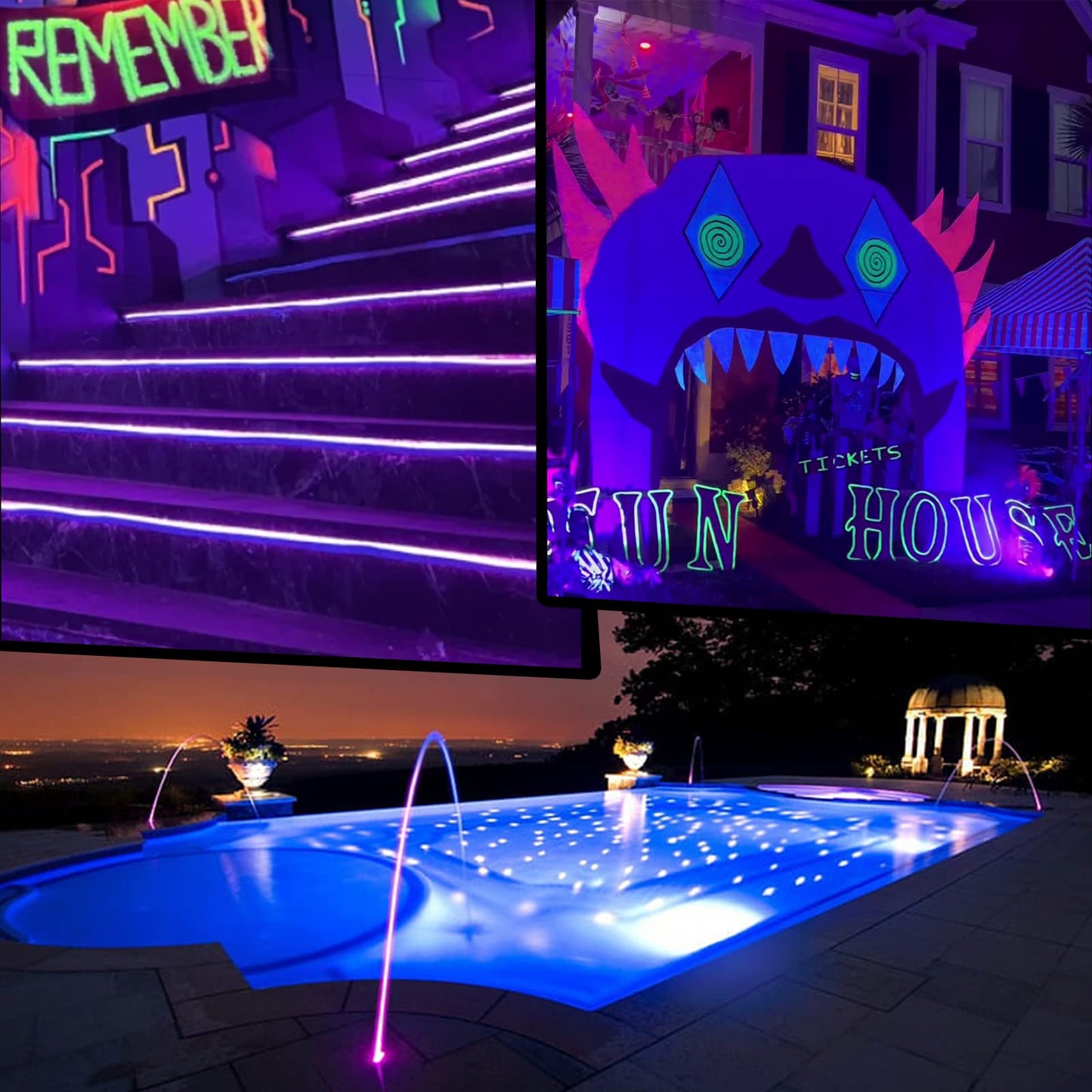 IP65 Waterproof LED Black Light Strip Kit 40ft/12M 720 LEDs, 12V Flexible Blacklight Fixtures, 385-400nm, Black Light LED Strips for Glow Party Body Paint Outdoor Indoor Decor Birthday Party Halloween