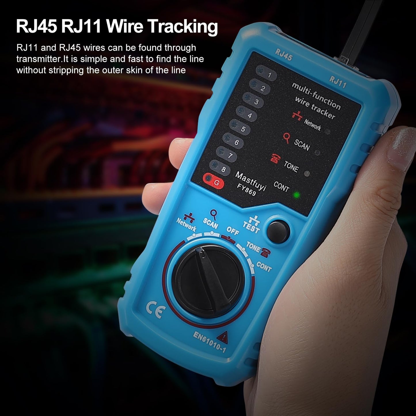 Mastfuyi Network Cable Tester, Line Finder with Probe Tone, Wire Tracker Multifunction, RJ11 RJ45 Cable Tracer, Telephone Line Test, Ethernet LAN Network Cat5 Cat6 Cable Maintenance Collation