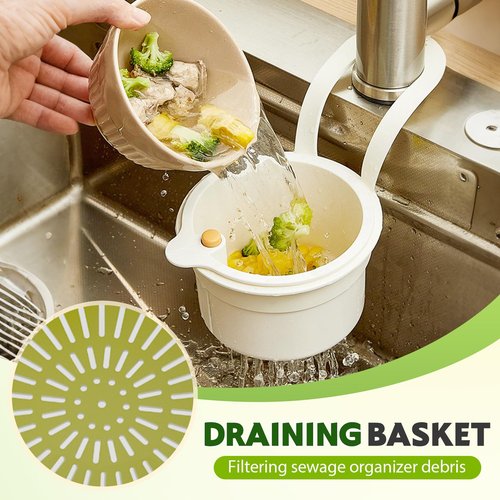 2025 Self-Cleaning Kitchen Sink Food Waste Catcher Faucet Hanging,Press Automatic Dumping Sink Strainer Basket,Multi-Purpose Kitchen Draining Basket,Trash Catcher for Garbage Leftovers (White/1PCS)