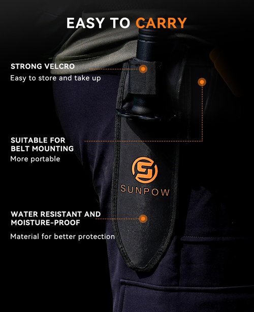 SUNPOW Metal Detector Shovel Digging Tools - Heavy Duty Double Serrated Edge Digger Shovel Knife - Garden Digging Tools with Carrying Sheath - Metal Detector Accessories