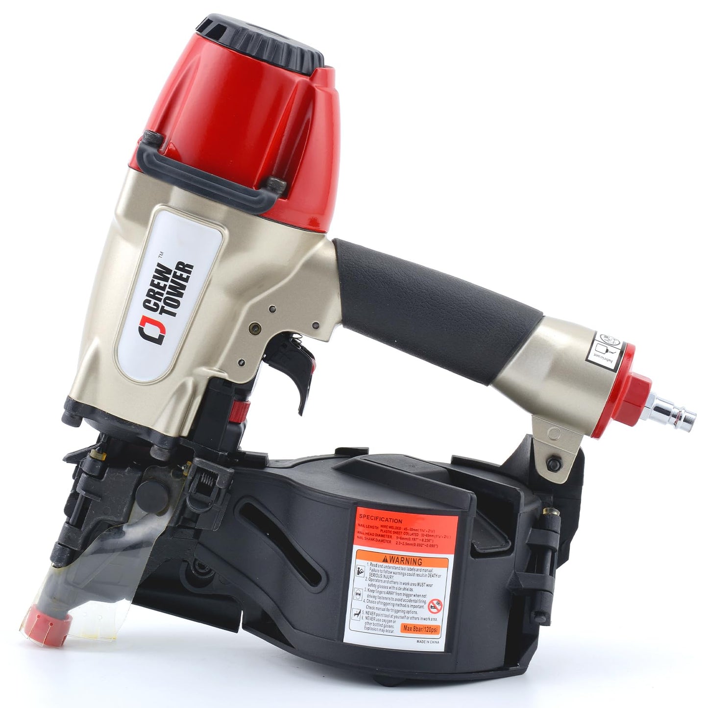 CREWTOWER Pneumatic Coil Siding Nailer CN565B, 1-1/4" to 2-1/2"