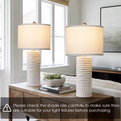 Lamp Shades Set of 2, Drum Lampshades 13" Top x 13" Bottom x 10" High with Spider Fitter, Large Replacement Lamp Shades for Table Lamps, Floor Lamps, Easy Assembly Required (2, White)