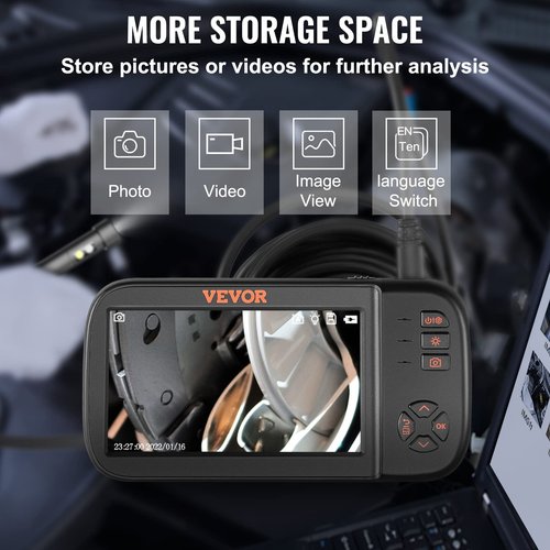 VEVOR Borescope Triple Lens Endoscope Camera with Light, 4.5" Screen 1080P Inspection Camera with 10 LED Light, IP67 Waterproof Drain Snake Cameras for Auto, Plumbing(16.5FT Cable, 32GB Card)