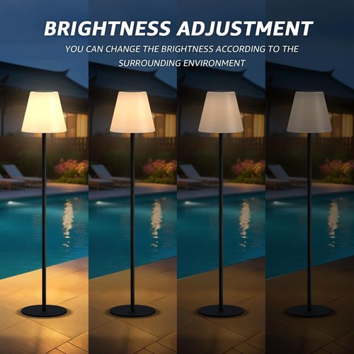 GGII Solar Outdoor Floor Lamp USB Rechargeable Cordless Dimmable RGB Warm White LED Lights for Yard Garden Patio Round Base 59 inch Black