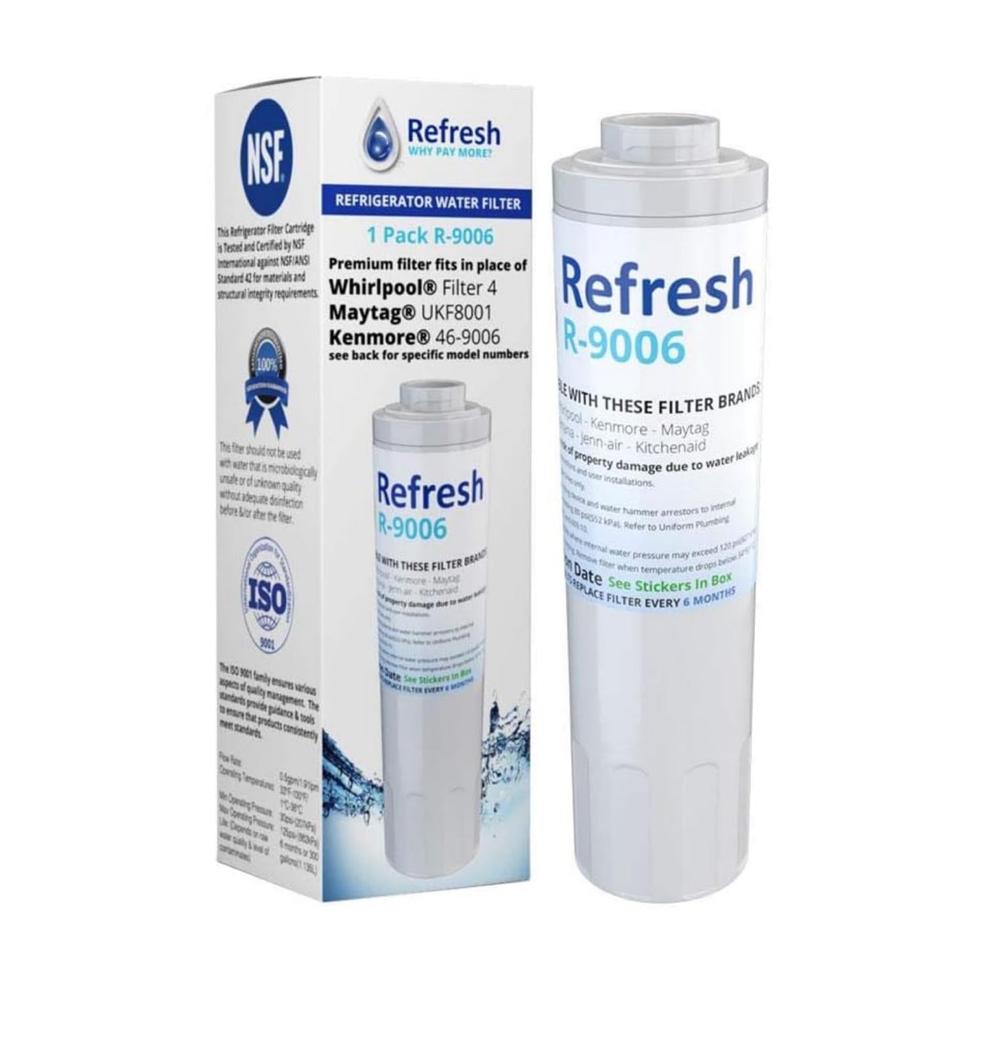 Refresh R-9006 Replacement Refrigerator Water Filter for UFK8001 / WF295 / WSM-2