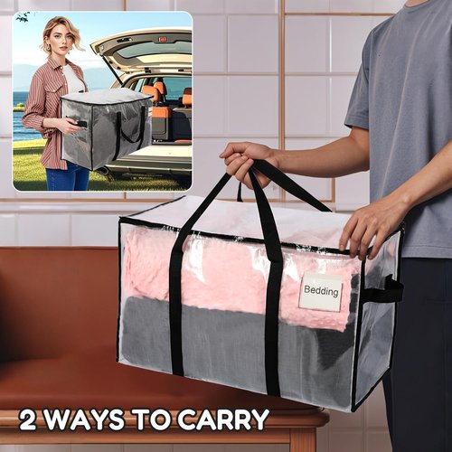MBEYSAQ Moving Bags 4 Pack Extra Heavy Duty Large with Strong Zipper Comfortable Handles, Sturdy Durable Clothes Storage Bags Totes Bins,Wide Open Design