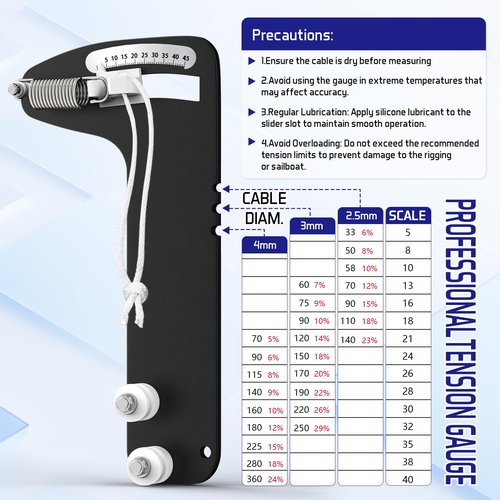 Sailboat Rigging Tension Gauge, PT-1M Professional Tension Gauge - Accurate Rigging Tool for Optimal Sail Performance, Wire Rope Standing Rigging for 2.5, 3, and 4 milimeter Cable Diamete, 360kg