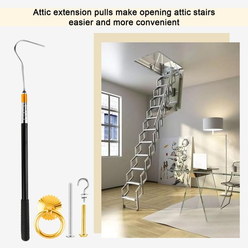 Attic ladder pulling system kit,with extension rods that can shrink from a minimum of 16 inches to a maximum of 58 inches,each section can be locked,used as accessories for attic ladder pull rod tools