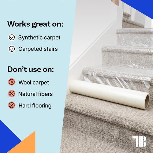 TapeManBlue Carpet Protection Film 24" x 200' roll. Made in The USA. Easy Unwind, Clean Removal, Strong and Durable Plastic Carpet Protector. Clear, Self-Adhesive Surface Protective Film