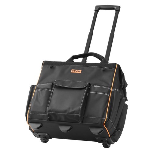 VEVOR 18" Rolling Tool Bag, 110lbs Load Capacity, 25Pockets Heavy Duty Roller Tool Bag w/Adjustable Telescoping Handle & Stable Base, Toolbag Organizers with Wheels for Electrician, Construction