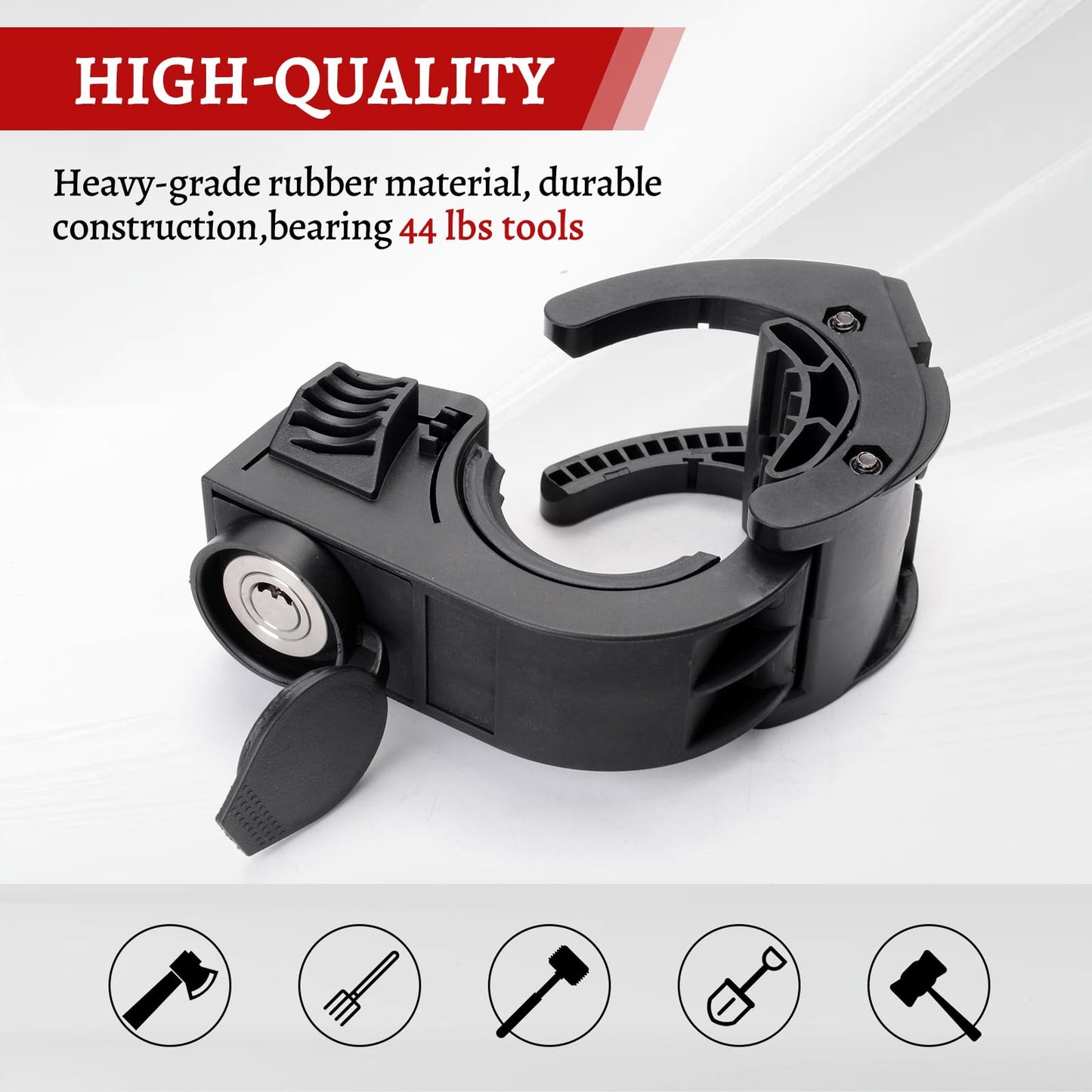 Shovel Holder Rubber Grip Mount Kit with lock Fits 0.79"-1.79" Diameter Tools Handles Quick-Release for Off-road Vehicle Roof Rack Molle Panels SUV Trucks UTV ATV M6 Nut