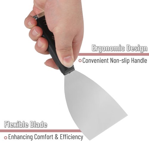 Bates 4-Inch Carbon Steel Putty Knife - Flexible Metal Scraper for Drywall, Spackle, and Paint - Wall Scraper Tool