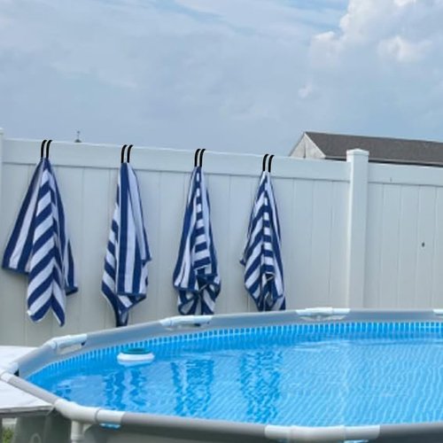 2 Pcs Adjustable Fence Hooks for Pool Equipment- Heavy Duty Poolside Pool Hanger for Pool Poles, Hose, Pool Skimmer,Pool Beach Towels, Pool Brush - No Installation Tools Required