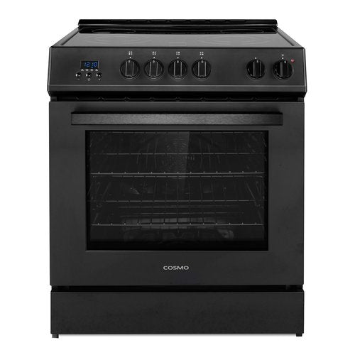 COSMO COS-ERD304K-BK 30 in. Stellar Collection 5.0 cu. ft. Electric Range with 4 Burner Glass Cooktop and Convection Oven in Matte Black