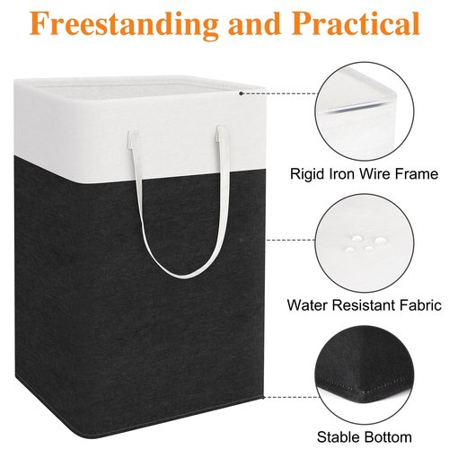 TasticTotes laundry basket 3-Pack, laundry hamper, Hamper with handles, collapsible laundry baskets, Waterproof dirty clothes hamper, Towel Storage for Home or Dorm, 75L-Black