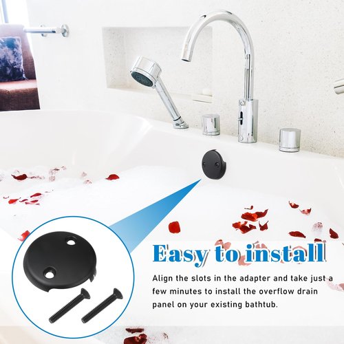 Lnngub Black Tub Overflow Cover 3-1/8" Two Hole Bathtub Overflow Plate with Two Matching Screws Stainless Steel Black Overflows Plate for Tub Most Standard Bathtub Drains