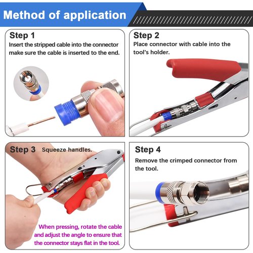mxuteuk RG59 RG6 Coax Cable Crimper Tool Coaxial Compression Tool Fitting Wire Stripper With 5PCS F Type RG6 Compression Connectors