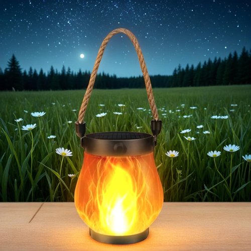 Dancing Flame Solar Lantern Outdoor Lights, Solars Lantern Outdoor Hanging Solar Lights Dancing Flame, 2025 New Waterproof Garden Lights with 2 Light Modes, 2 Charge Modes, for Garden Table Yard (1)