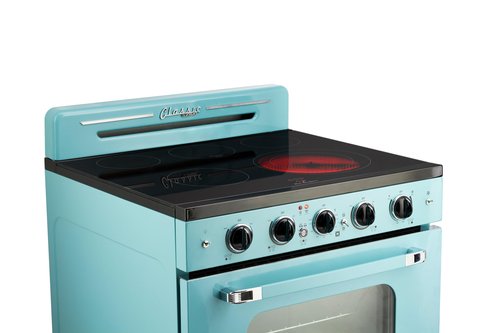 Unique Appliances UGP-30CR EC T Classic Retro Radiant Freestanding Electric Convection Oven Light, Range with 5-Element Glass Cooktop, 30", Ocean Mist Turquoise