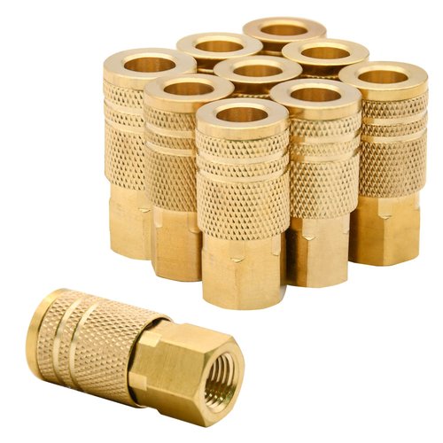 1/4-Inch Brass Female Industrial Coupler, 10 Pack 1/4 Inch Air Hose Fittings NPT Female Quick Connector Air Coupler for Professional Jobsites and Automotive Shops