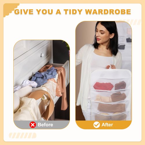 uxcell Hanging Closet Organizer, Bra Storage Bag Double-Sided Shelves for Underwear Socks Closets Bedroom Bathroom, Pink (2+6 Pockets)
