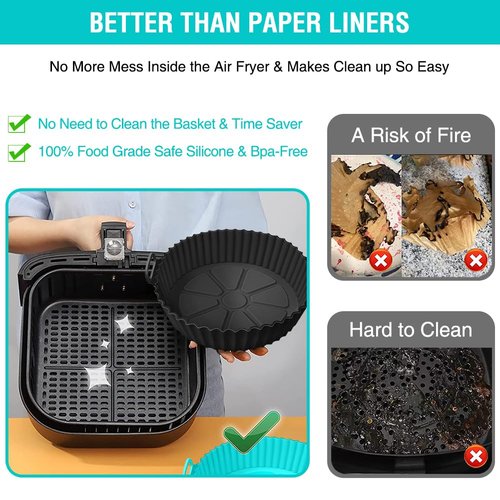 Silicone Air Fryer Liners for Ninja AF101 4QT AF141 5QT AF150 AF161 XL MAX 5.5QT for Ninja Foodi and Most 3-5 Quart Airfryers, Air Fryer Oven Microwave Accessories, Better than Disposable Paper Liner