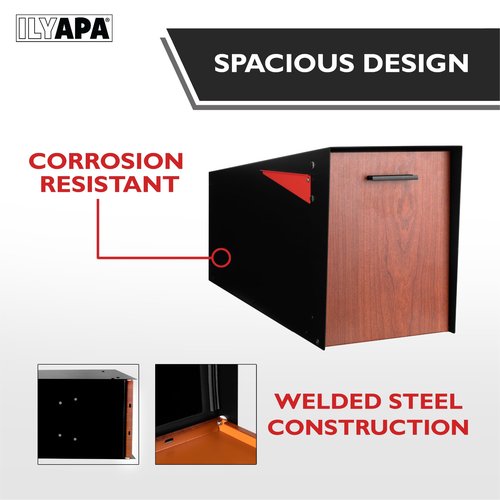 Ilyapa Modern Mailbox with Angle Design Post Mount - Metal Mailbox for Outside - Black Exterior Mail Box - Powder Coated Steel - All Weather Resistant
