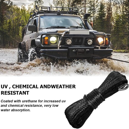 KHGUZ 1/4'' x 50 Ft Car Synthetic Winch Rope Kit, 10000LBS Heavy Duty Vehicle Winch Cable with Protecting Sleeve and Thimble, Automotive Accessories, Universal for Off Road ATV UTV (Black)