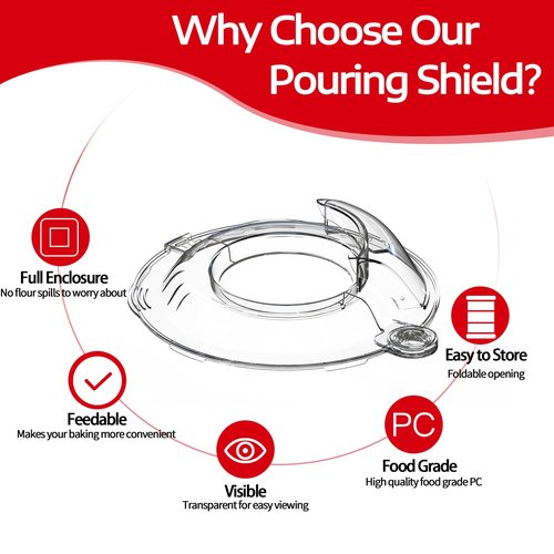 Pouring Shield for KitchenAid Tilt Head 4.5-5 QT (for Stainless Steel Bowls Only), for Kitchen aid Accessories and Attachments, Fully Enclosed Foldable Lid Mixer Bowl Cover, Not For Bowl Lift