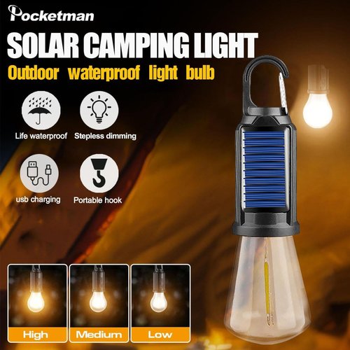4 Pack LED Camping Lantern Rechargeable, Solar Camping Lights with Clip Hook, 3 Light Modes, Portable Rechargeable Outdoor Tent Lights Bulbs for Camping Hiking Emergency (3PCS)