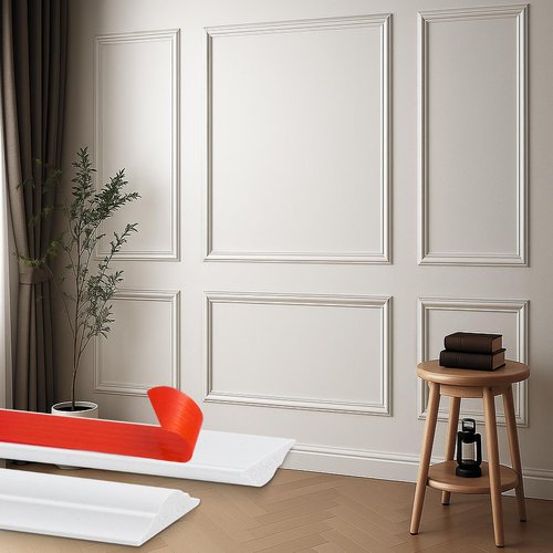 Wall Molding Kit Peel and Stick Ready-to-Assemble Wainscoting Panels Pre-Cut Wall Moulding Trim Self-Adhesive Wainscoting Panel Frame for Interior Home Decoration (56.3"x 23", 56.3"x 48", 3 Set)