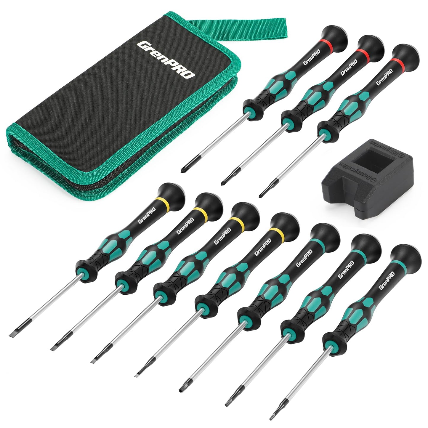 10-Piece Precision Screwdriver Set, GRENPRO Magnetic Small Screwdrivers with Phillips, Slotted, Torx Star for Eyeglass, Watch, Computer, Laptop, Phone
