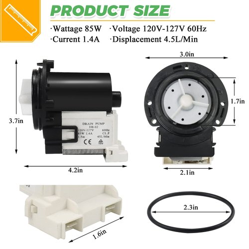 4681EA2001T Washer Drain Pump Motor by Techecook - Fit for Kenmore, LG Washing Machine ap5328388 4681ea1007g 4681ea1007d 4681EA2001d 4681ea2001n wm2101hw wm2016cw wm3570hwa wm3270cw washer drain pump