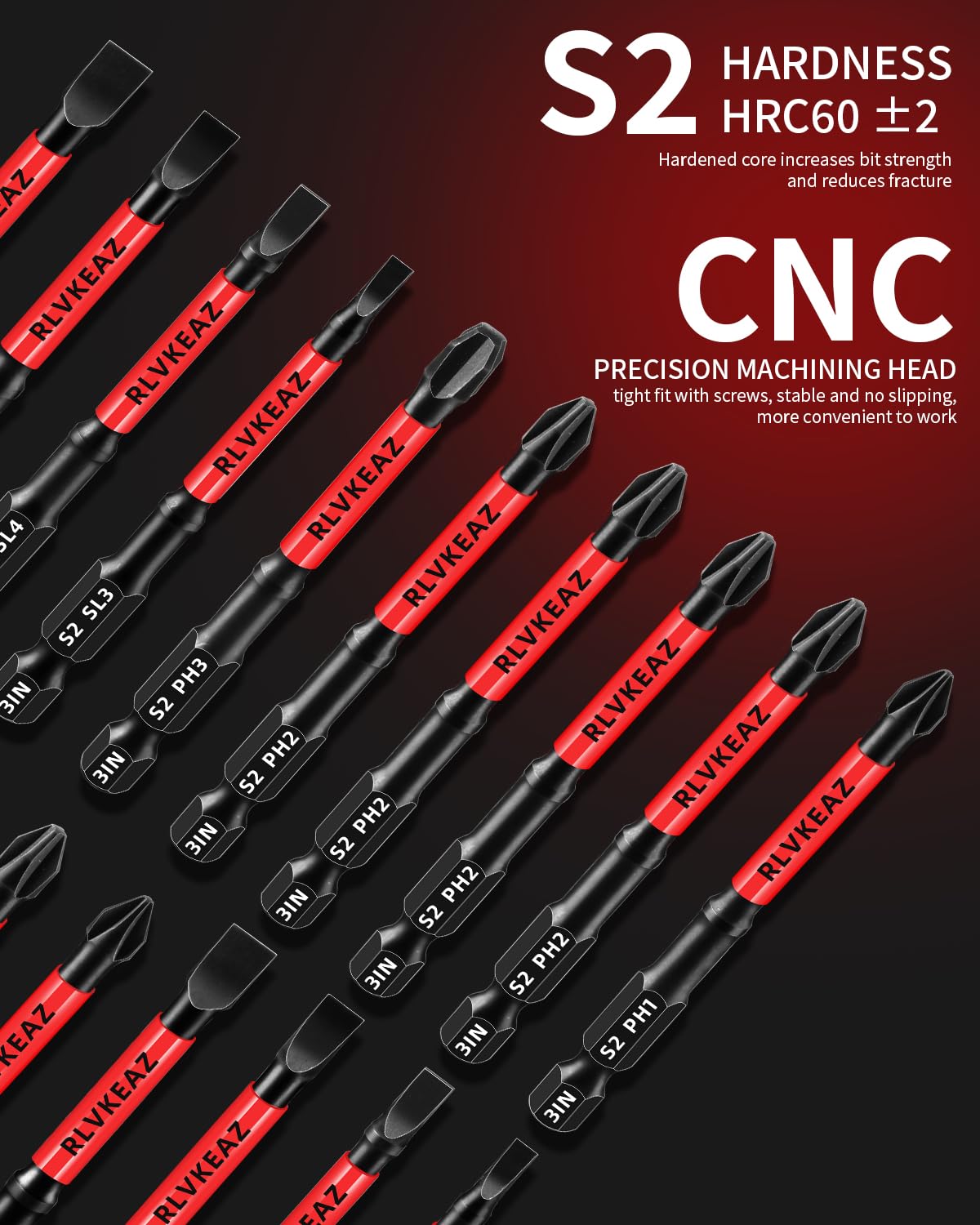 10-PCS 3" Long Magnetic Screwdriver Bits Set: Phillips Bits #1/#2/#3 & Slotted Head - S2 Alloy Steel, 1/4" Hex Shank for Impact Driver, Power Drill - Pro & DIY