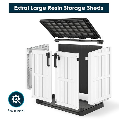 LHBGO Outdoor Resin Storage Shed 36 Cu. Ft. Garden Horizontal Storage Large Capacity Weather Resistant Storage Box, Lockable Resin Waterproof Shed for Garbage Cans, Garden Tools