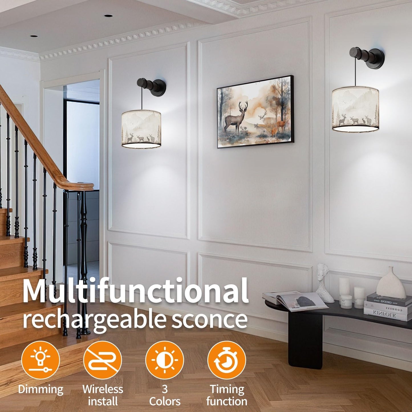 PEESIN Battery Wall Sconces Set of Two, Wall Sconces Battery Operated with Remote, Dimmable Cordless Wall Lamps, Rechargeable Wireless Sconce, Rustic Battery Wall Sconce for Living Room