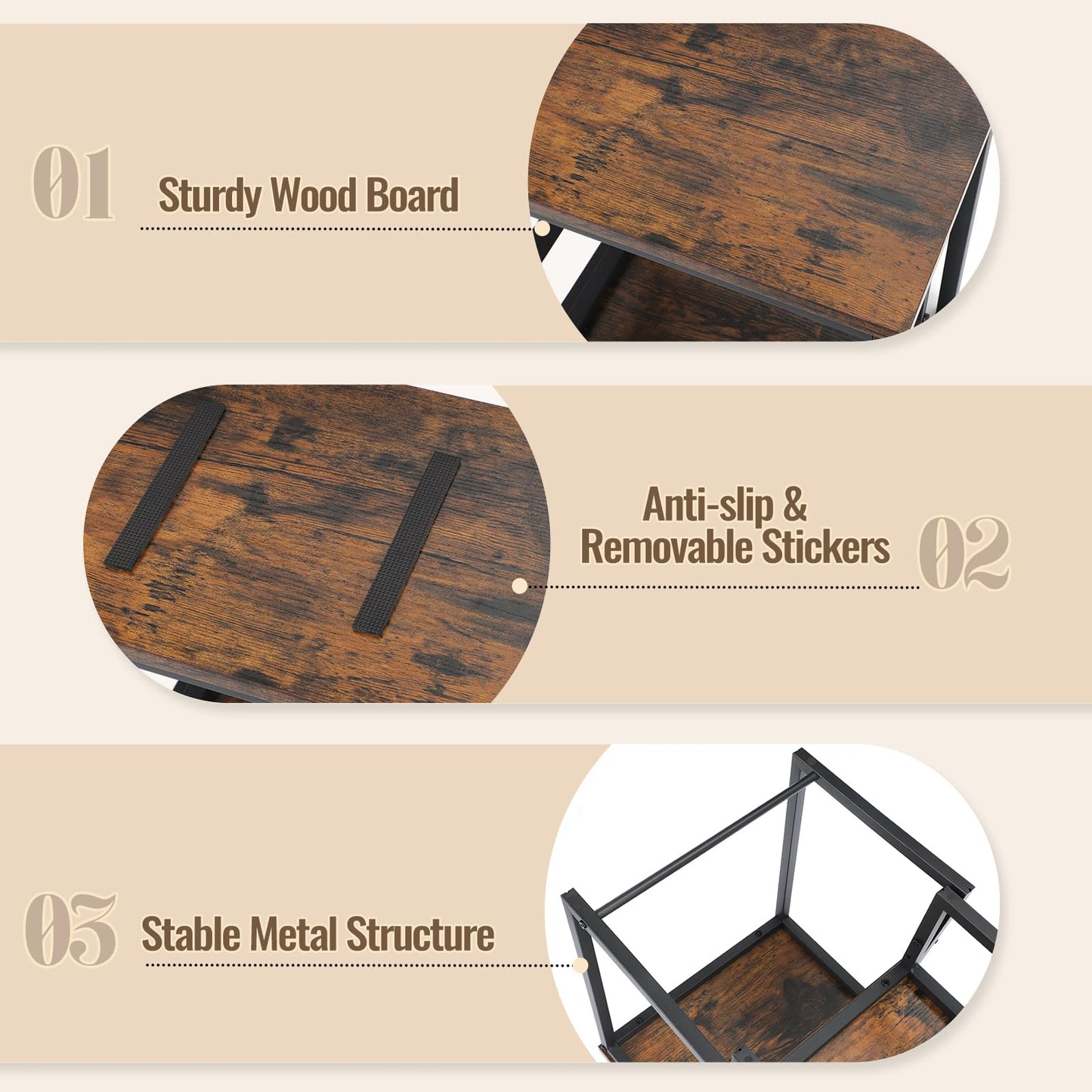 Vrisa Wood Step Stool for Adults Bedside Steps for High Beds Two Step Stools with 550Lbs Load Capacity Heavy Duty RV Stepping Stool for Kitchen Bedroom Living Room, Rustic Brown