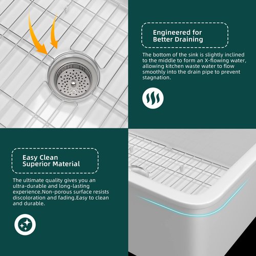 Miuara White Undermount Kitchen Sink 32 Inch - Topmount Fireclay Bar Sink Drop In 32"x19"x10", Dual Mount, Single Bowl, with 2 Custom Accessories, Glossy White, for Kitchen