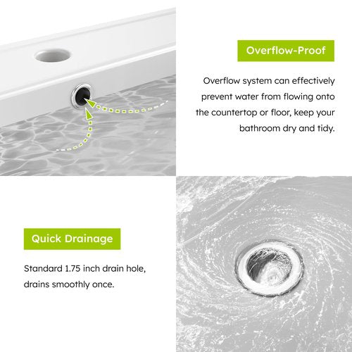 HXBOAUVS Bathroom Sink, Bathroom Counter Top 30" x 18", Rectangular Porcelain Ceramic Vanity Basin with Overflow, Single Sink Basin Vanity Top, Glossy White