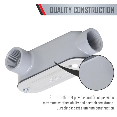 TayMac RLL200 Threaded LL Type Conduit Body, Die Cast Aluminum, Stamped Steel Cover, 2-Inch, Gray