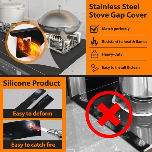 Stainless Steel Stove Gap Covers, 2 Pack Retractable Stove Gap Filler(13.8"–27.5" Length), Stove Guard for Kitchen Oven Gap Between Stovetop and Counter, Easy Clean & Heat Resistant, 2PCS, Black