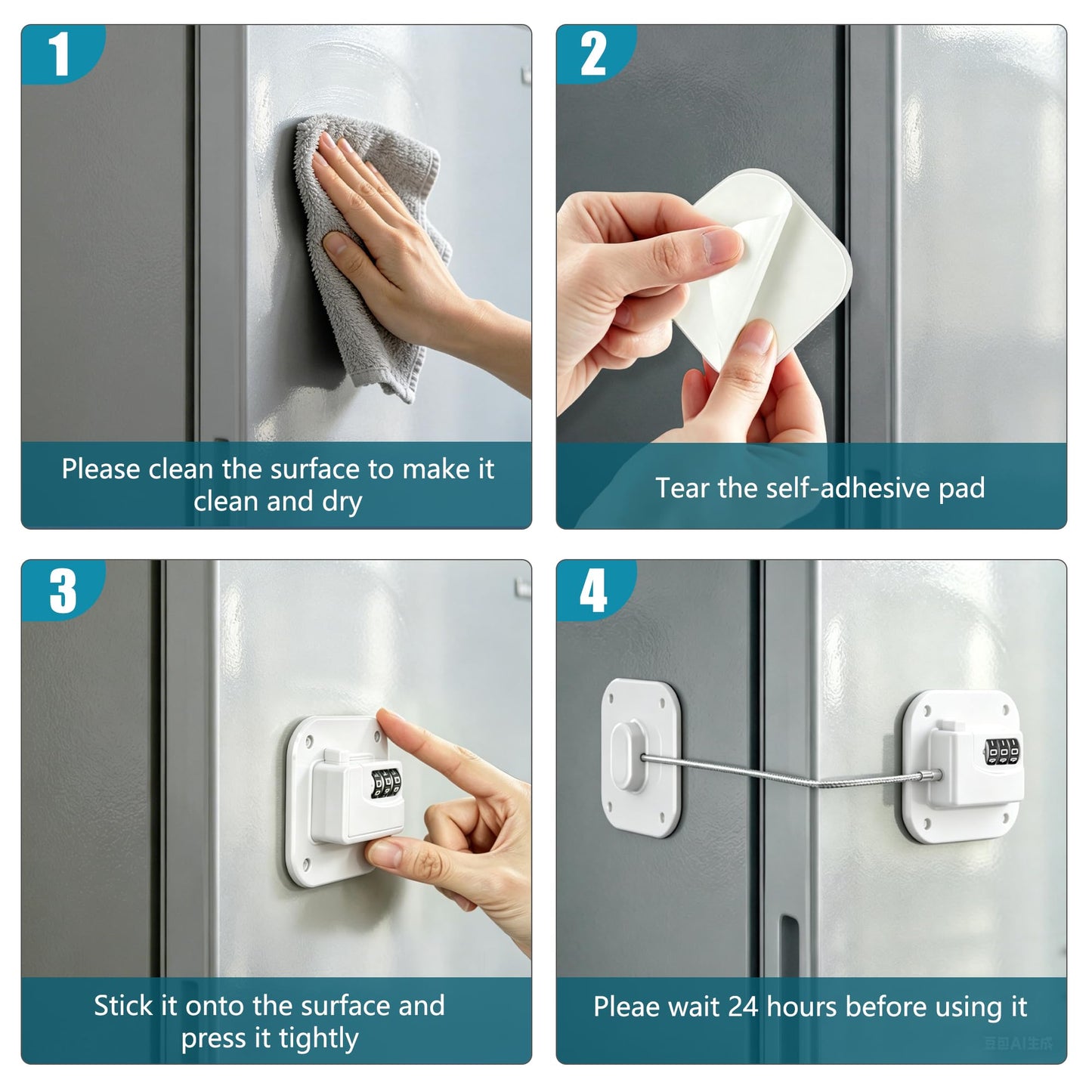 Refrigerator Lock,Fridge Locks for Kids,Freezer Lock with Combination for Refrigerators,Drawers,Cabinets,Closets,Lockers and More,Safety Portable No Keys Needed & Easy to Install White 2-Pack