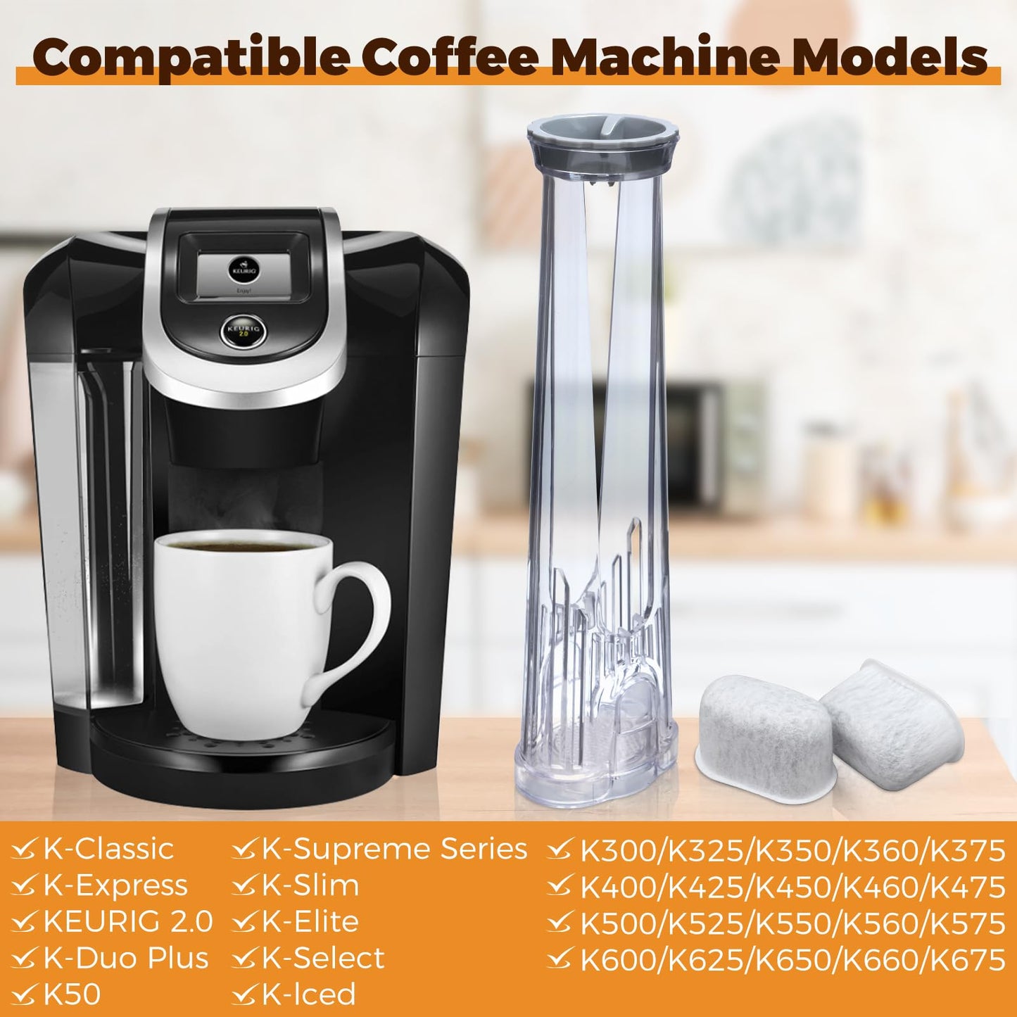 Buhobha Water Filter Holder and 2 Water Filters, Compatible with Keurig 2.0 Series Coffee Machines Compatible with K-Supreme Series/K-Express/K-Slim/K-Elite/K-Duo Plus/K-Select/K-lced/K50/K-Classic