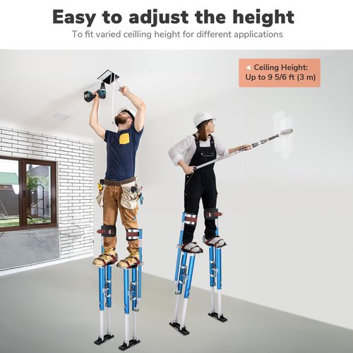 WeChef 36" to 50" Drywall Stilts Height Adjustable Non-slip Aluminum Tool for Fruit Collection Branch Pruning Cleaning Décor Stilt Walker Blue