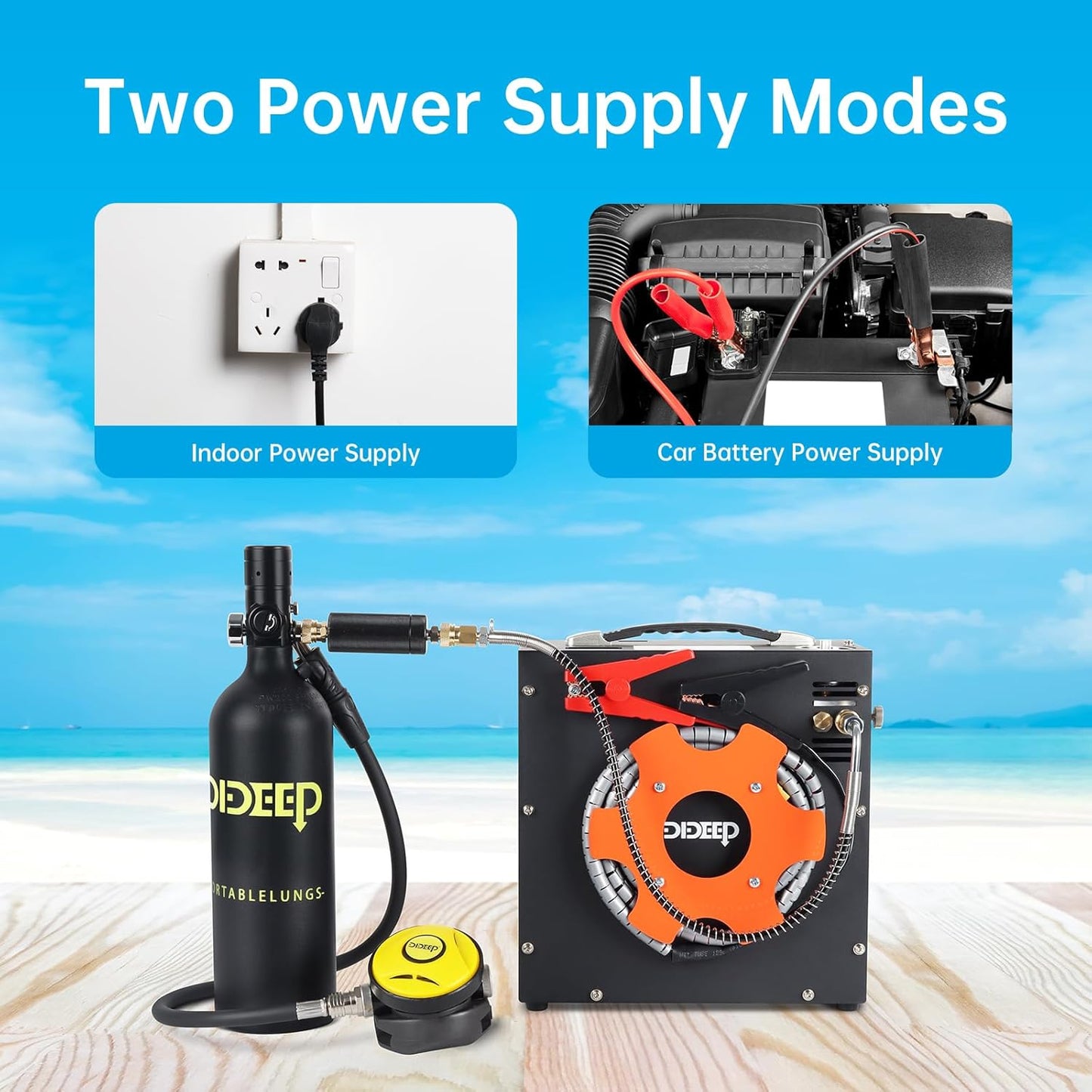 DIDEEP PCP Air Compressor, 4500Psi/300Bar High Pressure Air Compressor 12V DC or 110V AC for Scuba Tank Compressor Paintball Guns, PCP Rifles - Car/Home Use Oil-Free Design