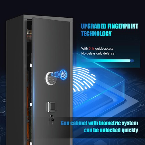 Hymnxemo Biometric Fireproof Gun Safe for 8-10 Firearms - Fingerprint Lock, No Assembly Steel Security Cabinet, Quick Access, Adjustable Shelves for Rifle Pistol Valuables Storage